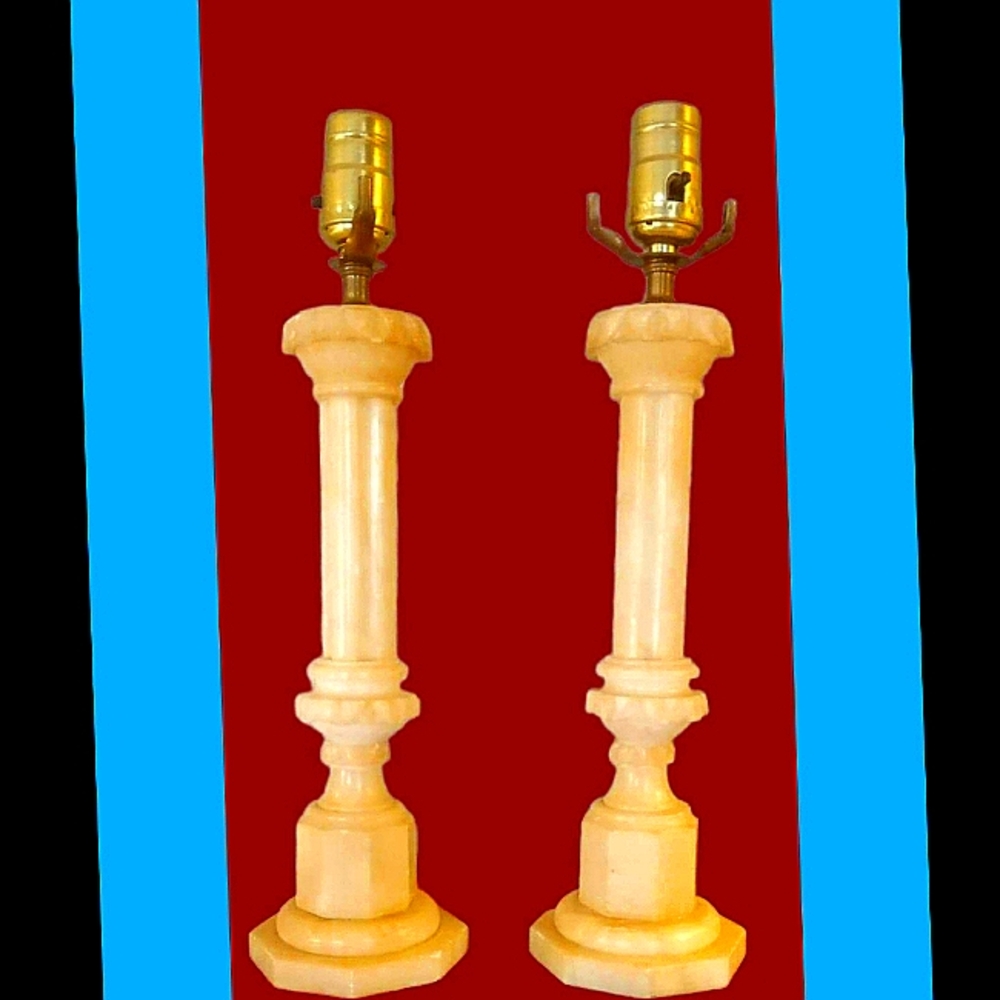 Italian Marble Neoclassic Column Desk/Table Lamps (pair)